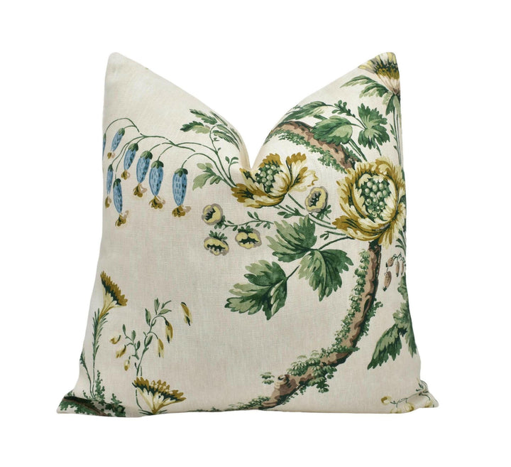 Zoffany - Emperor's Musician - Evergreen - Detailed 18th Century French Chinoiserie Pillow Cover - Blue Green Asian Inspired Floral Cushion.