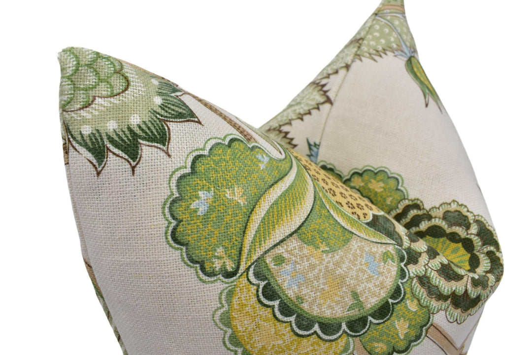 Sarah Bartholomew x Lee Jofa - Palampore Print - Spring - Jacobean Tree of Life Floral Designer Cushion Cover Green Blue Lively Leaf Pillow.