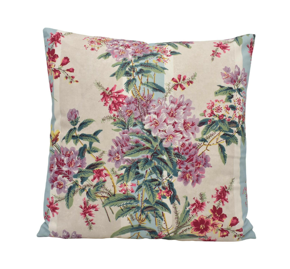 Lisa Fine - Mirabel - Lilac - Vintage Style Floral Designer Stripe Cushion Cover - Blue Cream Pink English Flowers Handmade Cotton Pillow.