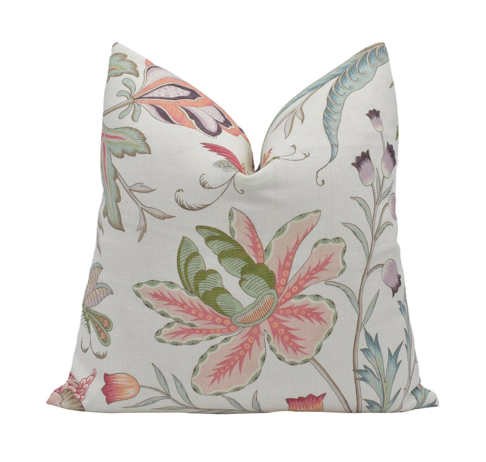 Cowtan and Tout - Arabella - Coral / Sand - Radiant Tropical Flora & Fauna Designer Cushion Cover - Orange Green Botanical Jungle Pillow.