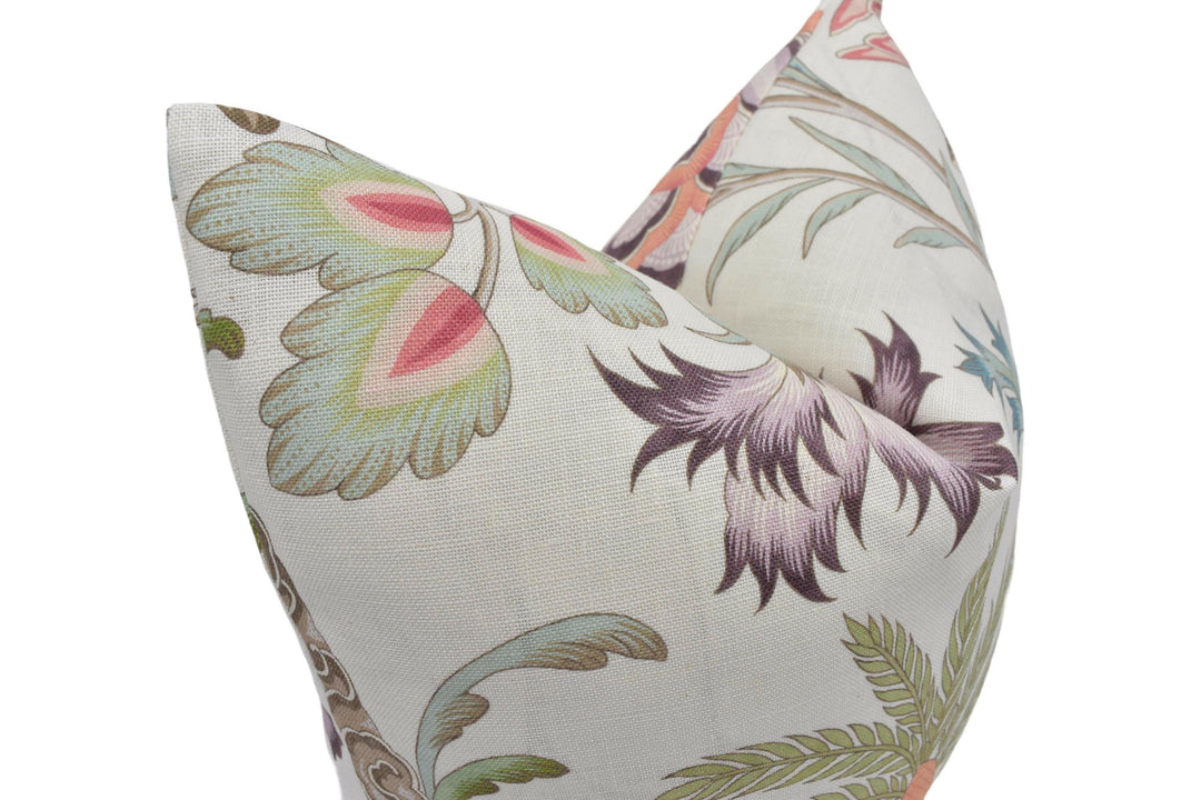 Cowtan and Tout - Arabella - Coral / Sand - Radiant Tropical Flora & Fauna Designer Cushion Cover - Orange Green Botanical Jungle Pillow.