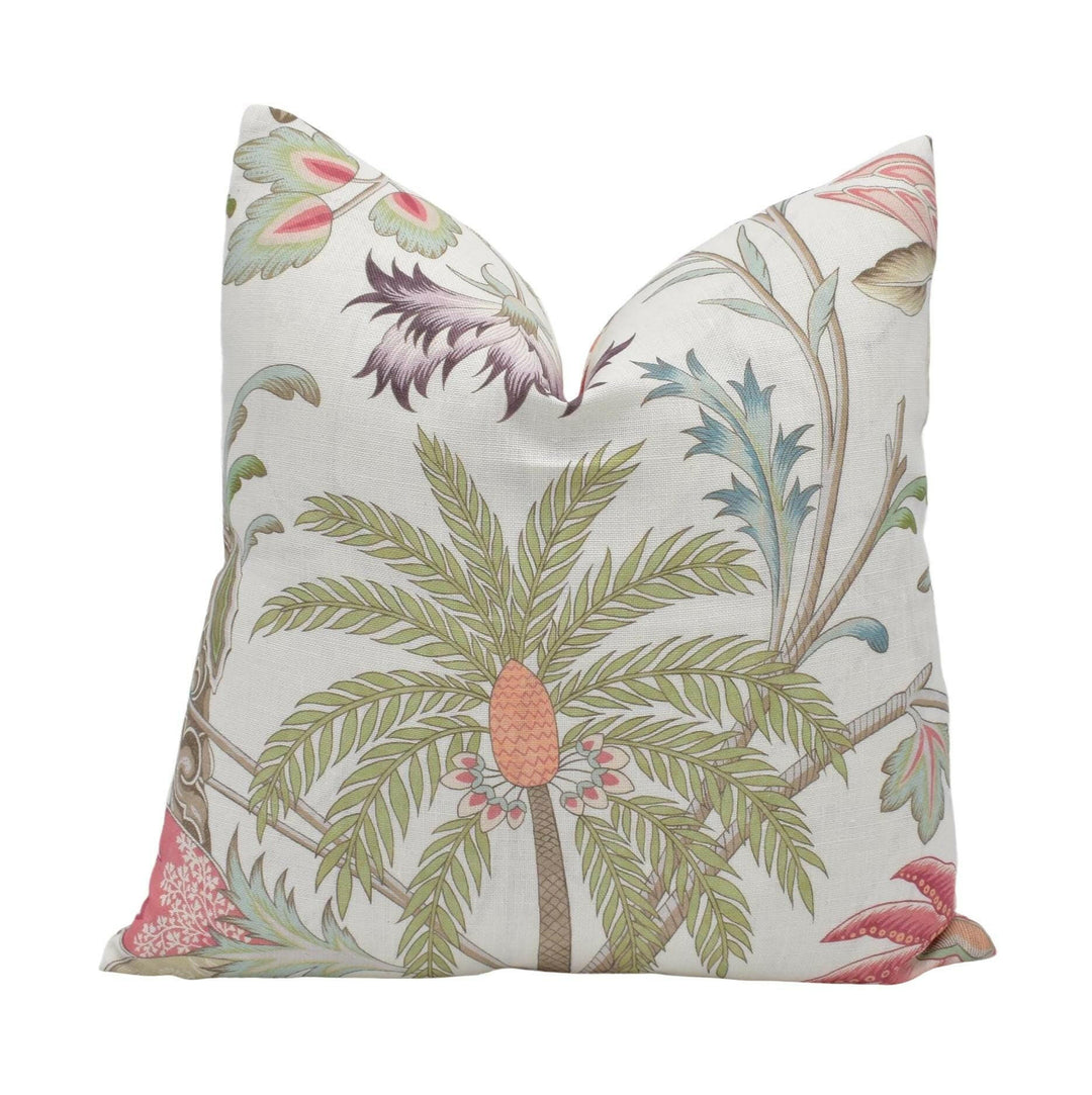 Cowtan and Tout - Arabella - Coral / Sand - Radiant Tropical Flora & Fauna Designer Cushion Cover - Orange Green Botanical Jungle Pillow.