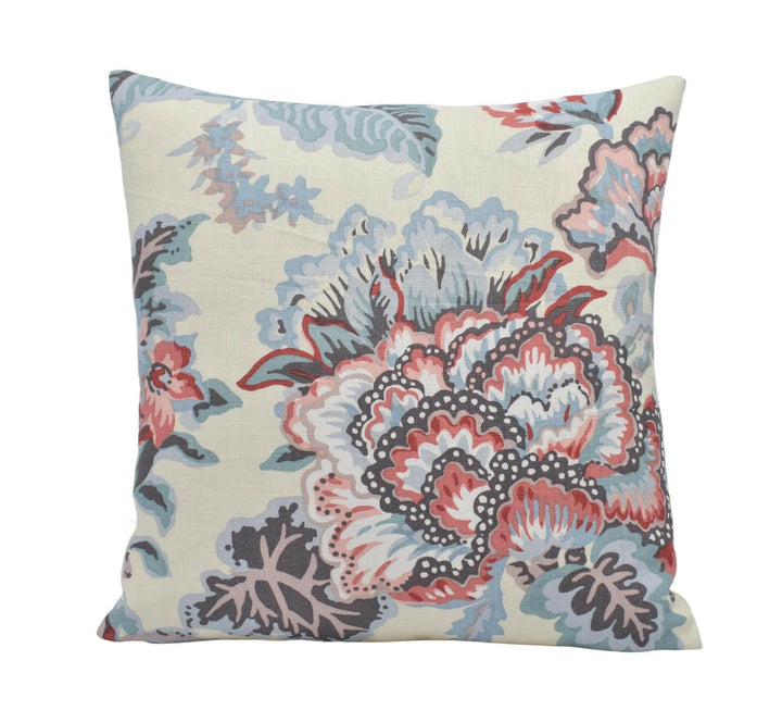 Cowtan and Tout - Palmerston - Rose / Aqua - Stunning Botanical Floral Designer Cushion Cover - Blue Pink Classic Handmade Linen Floral.