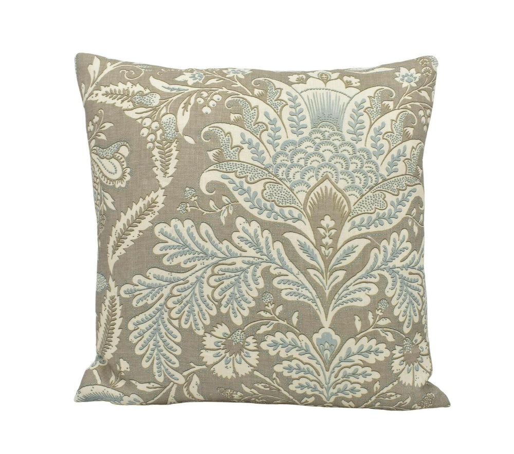 Lewis & Wood x Serge Maury - Wykeham - Casement - French Ethnic Floral Damask Cushion Cover Grey Blue Contemporary Large Scale Floral Pillow.