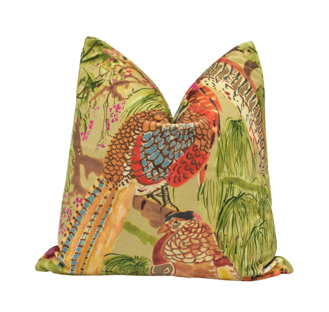 Mulberry - Game Birds Velvet - Fig / Multi - Romantic Bohemian Lush Velvet Cushion Cover - Luxury Designer Bird Pillow Cover - Hunt Lodge.