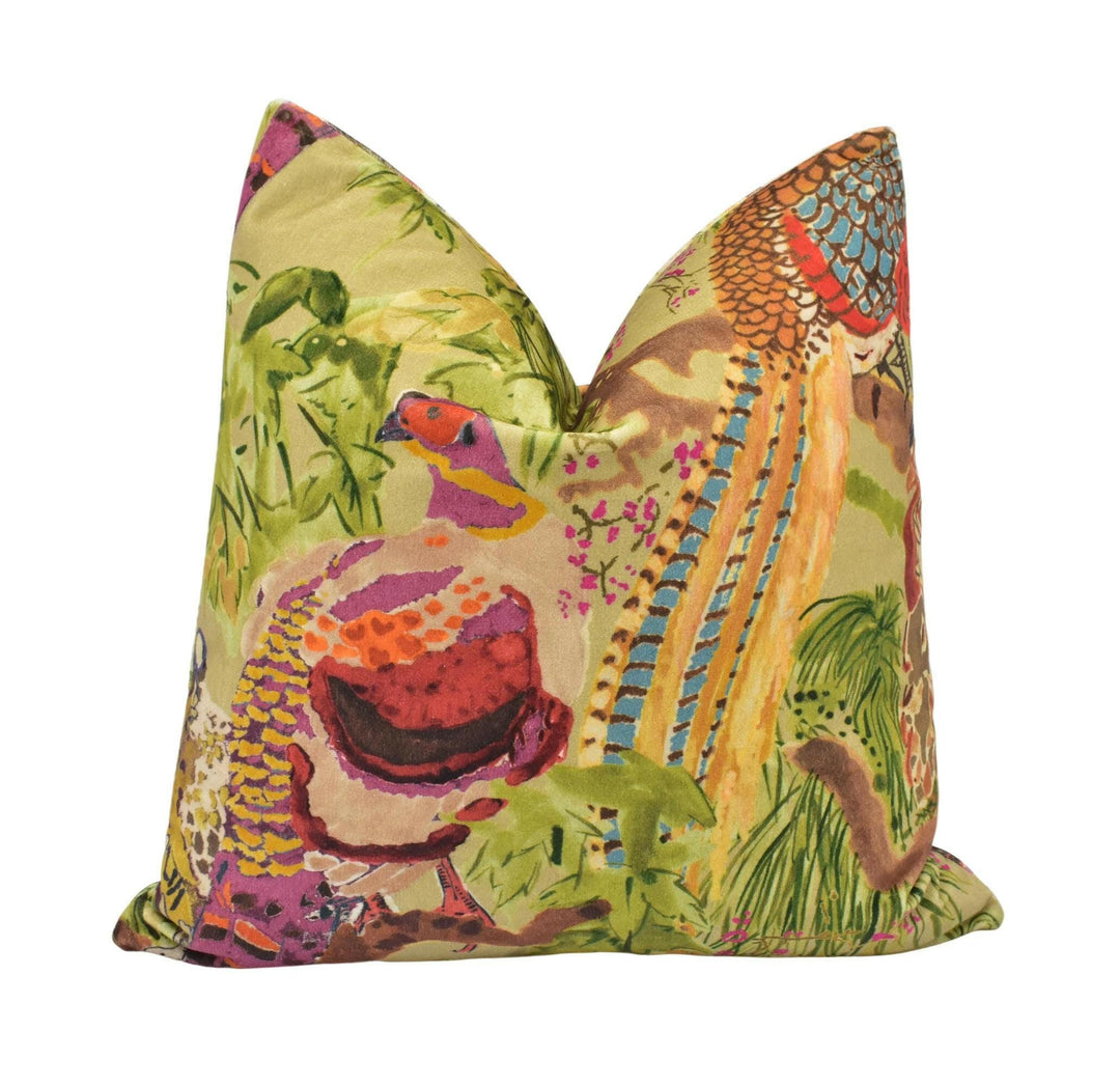 Mulberry - Game Birds Velvet - Fig / Multi - Romantic Bohemian Lush Velvet Cushion Cover - Luxury Designer Bird Pillow Cover - Hunt Lodge.